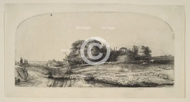 Landscape with a Hay Barn and a Flock of Sheep, 1652. Creator: Rembrandt Harmensz van Rijn.