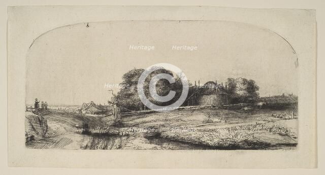 Landscape with a Hay Barn and a Flock of Sheep, 1652. Creator: Rembrandt Harmensz van Rijn.