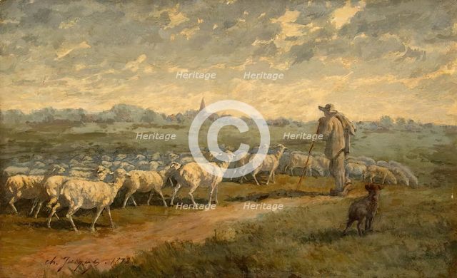 Landscape with a Herd, 1872. Creator: Charles Emile Jacque.