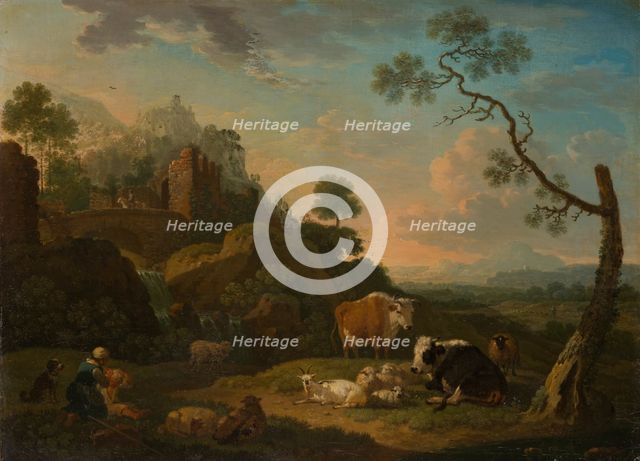 Landscape with a Herdswoman and Farm Animals, 1768. Creator: Friedrich Wilhelm Hirt.