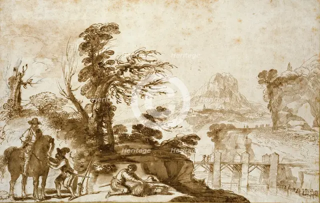 Landscape with a Horseman and a Bridge, early 17th century. Artist: Guercino.