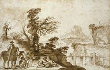 Landscape with a Horseman and a Bridge, early 17th century. Artist: Guercino