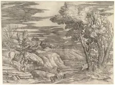 Landscape with a Horseman and His Groom, ca. 1552-61. Creator: Battista Franco Veneziano