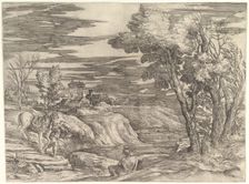 Landscape with a Horseman and His Groom, ca. 1552-61. Creator: Battista Franco Veneziano