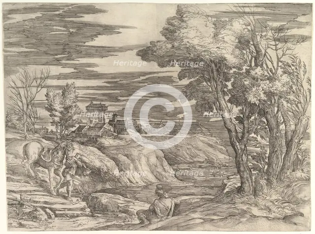 Landscape with a Horseman and His Groom, ca. 1552-61. Creator: Battista Franco Veneziano.