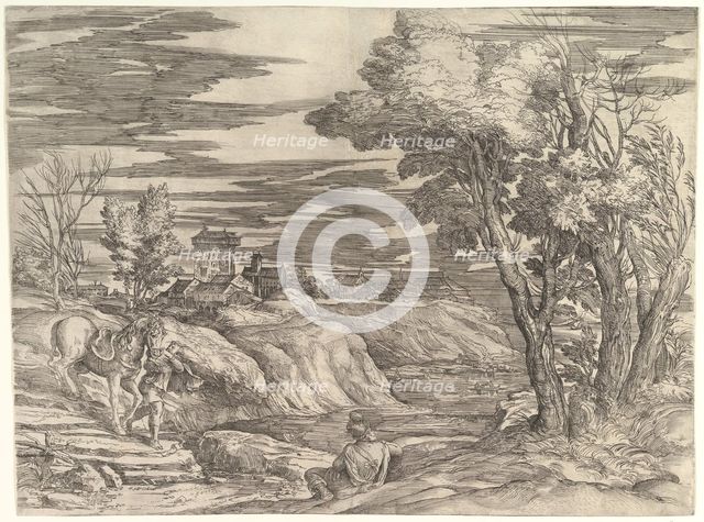Landscape with a Horseman and His Groom, ca. 1552-61. Creator: Battista Franco Veneziano.