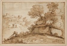 Landscape with a Hunter, 17th century. Creator: Guercino