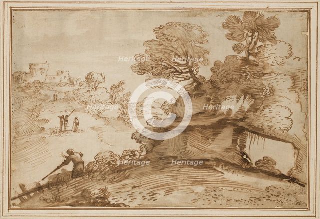 Landscape with a Hunter, 17th century. Creator: Guercino.