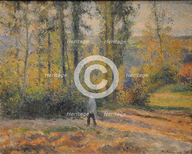 Landscape with a Hunter, Pontoise (Paysage à Pontoise avec un chasseur), 1879. Artist: Pissarro, Camille (1830-1903)