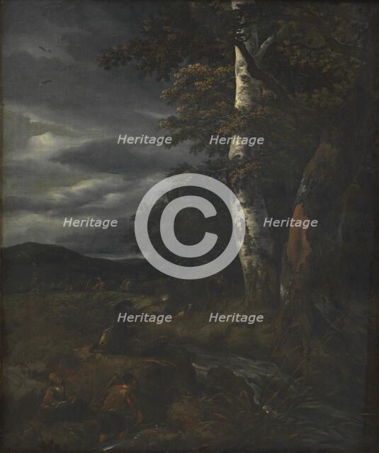 Landscape with a Hunting Scene, 1643-1682. Creators: Jacob van Ruisdael, Johannes Lingelbach.