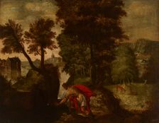 Landscape with a Kneeling Knight (Theseus?), 1st half of 17th century. Creator: Unknown