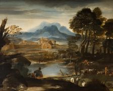 Landscape with a Lake and a Walled Town, 1635. Creator: Pietro da Cortona