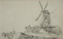 Landscape with a large windmill by a farm, in the distance in the background a..., ca 1650–1651. Creator: Unknown