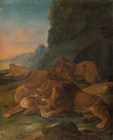 Landscape with a Lion Family, 1716. Creator: Johann Melchior Roos