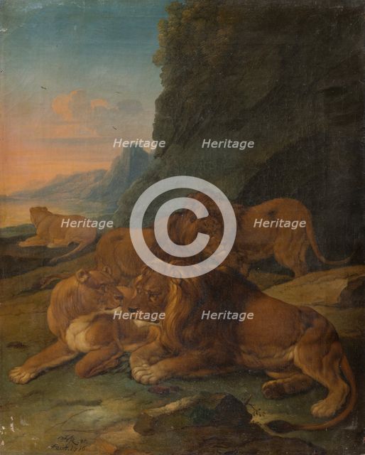 Landscape with a Lion Family, 1716. Creator: Johann Melchior Roos.