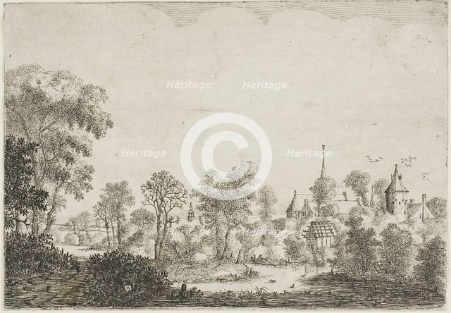 Landscape with a Man in a Boat, c.1645. Creator: Jan Brosterhuisen.