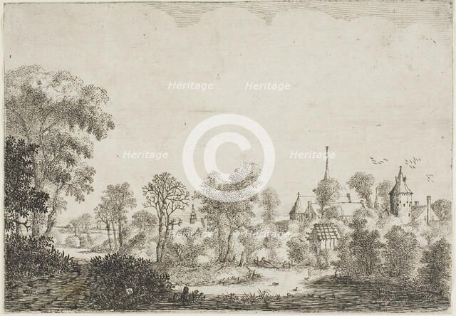 Landscape with a Man in a Boat, c.1645. Creator: Jan Brosterhuisen.