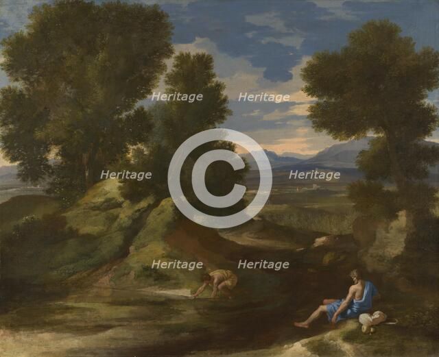Landscape with a Man scooping Water from a Stream, ca 1637. Artist: Poussin, Nicolas (1594-1665)