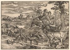 Landscape with a Milkmaid, c. 1525. Creator: Niccolo Boldrini (Italian, c. 1500-aft 1566)