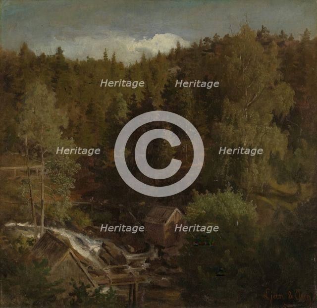 Landscape with a Mill, 1858. Creator: Hans Gude.
