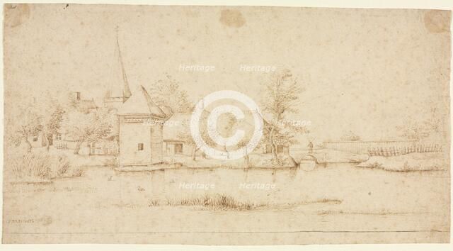 Landscape with a Moated Village, 1559-1561. Creator: Master of the Small Landscapes (Flemish).