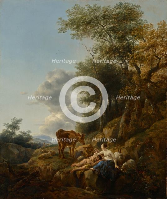 Landscape with a Nymph and a Satyr, 1647 ?. Creator: Nicolaes Berchem.
