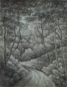 Landscape with a Path through a Forest and a classical Temple, late 18th century.. Artist: John Baptist Malchair