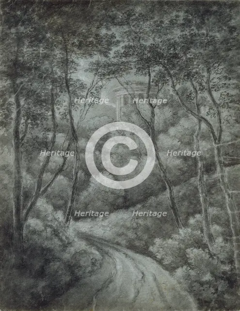 Landscape with a Path through a Forest and a classical Temple, late 18th century.. Artist: John Baptist Malchair.