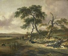 Landscape with a Peddler and Woman Resting, 1669. Creator: Jan Wijnants