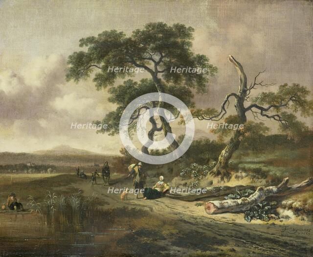 Landscape with a Peddler and Woman Resting, 1669. Creator: Jan Wijnants.