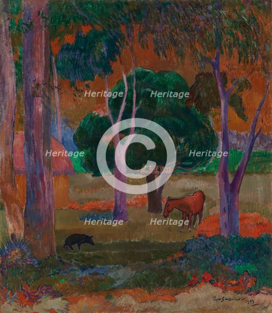 Landscape with a Pig and a Horse (Hiva Oa), 1903. Creator: Paul Gauguin.
