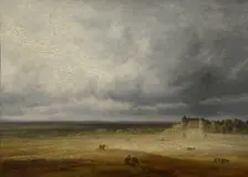 Landscape with a Plowed Field and a Village, probably after 1827. Creator: Georges Michel