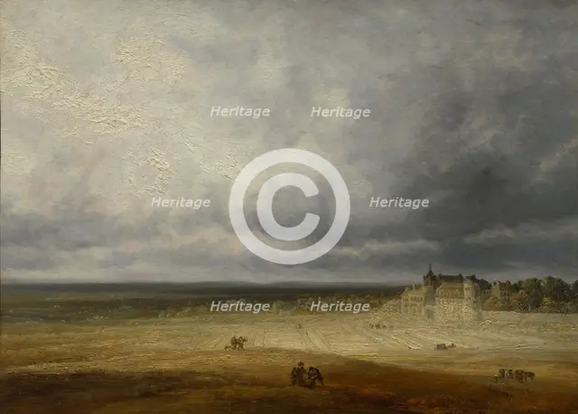 Landscape with a Plowed Field and a Village, probably after 1827. Creator: Georges Michel.