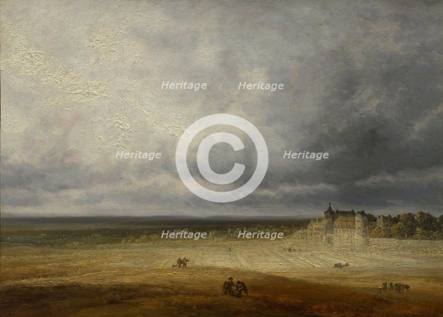 Landscape with a Plowed Field and a Village, probably after 1827. Creator: Georges Michel.