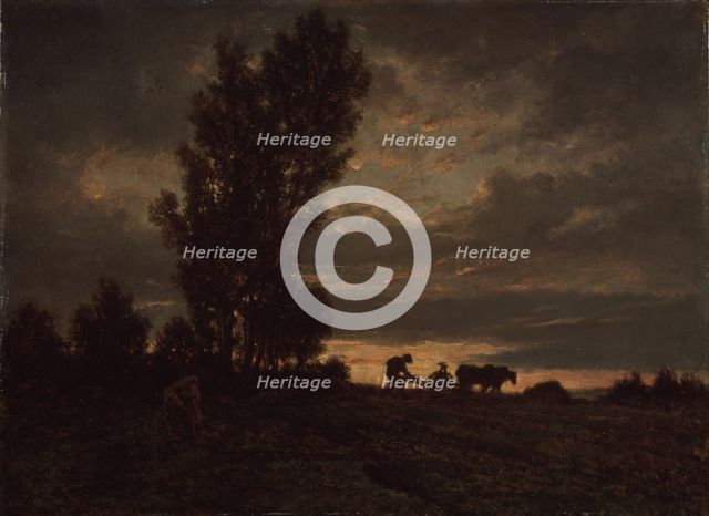 Landscape with a Plowman, 1860s. Artist: Rousseau, Théodore (1812-1867)