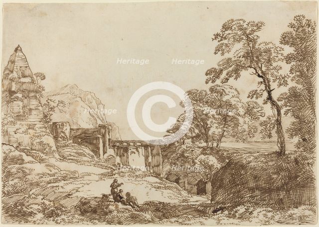 Landscape with a Pyramid and Classical Ruins. Creator: Franz Kobell.