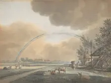 Landscape with a Rainbow over a Farmhouse and Distant Village, n.d.. Creator: Vincent Jansz. van der Vinne