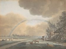 Landscape with a Rainbow over a Farmhouse and Distant Village, n.d.. Creator: Vincent Jansz. van der Vinne
