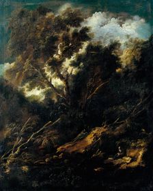 Landscape with a Reading and a Praying Franciscan, 1695-1697. Creator: Antonio Francesco Peruzzini