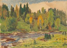 Landscape with a river, 1930-1940. Creator: Antonin Hudecek
