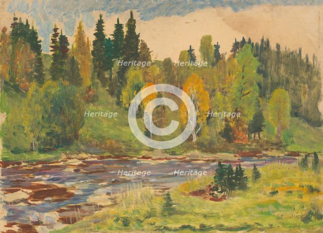 Landscape with a river, 1930-1940. Creator: Antonin Hudecek.
