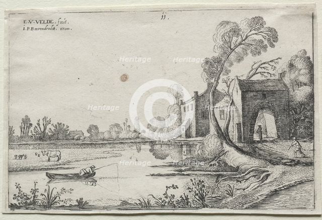 Landscape with a River and a Gatehouse, 1614. Creator: van de Velde Esaias (Dutch, 1587-1630).