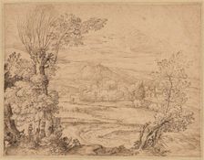 Landscape with a River and Aqueduct, mid 1600s. Creator: Giovanni Francesco Grimaldi (Italian, 1606-1680)