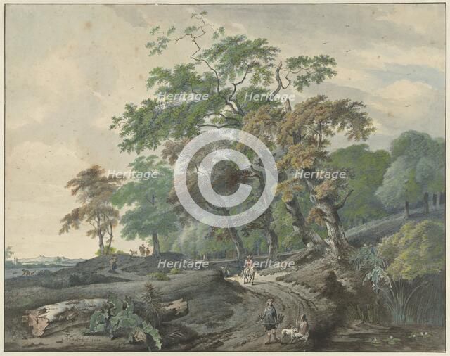 Landscape with a road through a forest and a falconer, 1801.  Creator: Gerard van Nijmegen.
