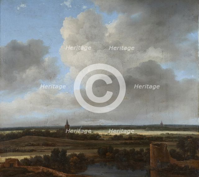 Landscape with a ruined castle and church, between 1648 and 1682. Creator: Jacob van Ruisdael.