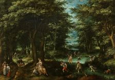 Landscape with a Scene from the Myth of Latona and the Lycian Peasants, 1550. Creator: Gillis van Coninxloo