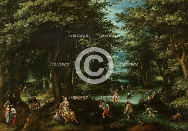 Landscape with a Scene from the Myth of Latona and the Lycian Peasants, 1550. Creator: Gillis van Coninxloo.