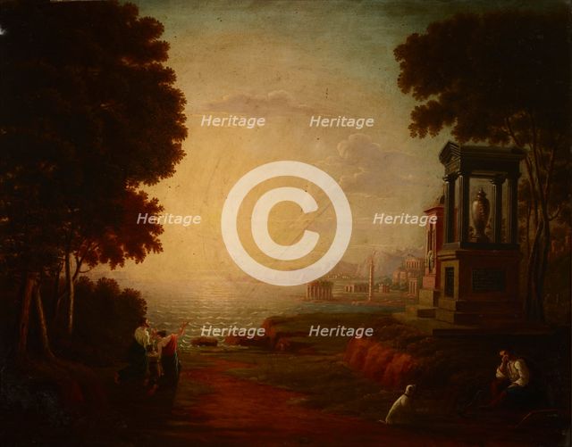 Landscape with a Sea Bay and Ancient Buildings, 1840. Creator: Jan Wolanski.