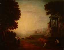 Landscape with a Sea Bay and Ancient Buildings, 1840. Creator: Jan Wolanski