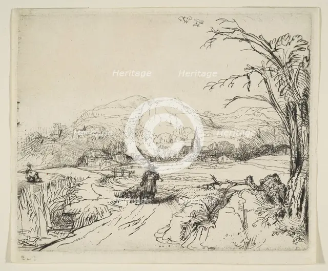 Landscape with a shepherd and a dog, ca. 1653. Creator: Rembrandt Harmensz van Rijn.